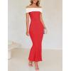 imageZESICA Womens 2025 Summer Off The Shoulder Bodycon Dresses Sleeveless Color Block Knit Cocktail Party Midi DressWatermelon