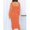 imageZESICA Womens Sexy Ruched Bodycon Midi Dress Long Puff Sleeve Square Neck Backless Cocktail Party Wedding DressesOrange