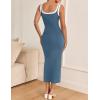 imageZESICA Womens Summer Bodycon Midi Dress Casual Sleeveless Square Neck Side Slit Knit Vacation Long DressesDark Blue