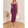 imageZESICA Womens Summer Bodycon Midi Dress Casual Sleeveless Square Neck Side Slit Knit Vacation Long DressesFuchsia