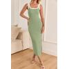 imageZESICA Womens Summer Bodycon Midi Dress Casual Sleeveless Square Neck Side Slit Knit Vacation Long DressesGreen