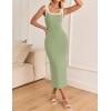 imageZESICA Womens Summer Bodycon Midi Dress Casual Sleeveless Square Neck Side Slit Knit Vacation Long DressesGreen