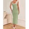 imageZESICA Womens Summer Bodycon Midi Dress Casual Sleeveless Square Neck Side Slit Knit Vacation Long DressesGreen