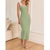 imageZESICA Womens Summer Bodycon Midi Dress Casual Sleeveless Square Neck Side Slit Knit Vacation Long DressesGreen