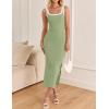 imageZESICA Womens Summer Bodycon Midi Dress Casual Sleeveless Square Neck Side Slit Knit Vacation Long DressesGreen