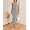 imageZESICA Womens Summer Bodycon Midi Dress Casual Sleeveless Square Neck Side Slit Knit Vacation Long DressesGrey