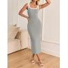 imageZESICA Womens Summer Bodycon Midi Dress Casual Sleeveless Square Neck Side Slit Knit Vacation Long DressesGrey