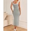 imageZESICA Womens Summer Bodycon Midi Dress Casual Sleeveless Square Neck Side Slit Knit Vacation Long DressesGrey