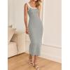imageZESICA Womens Summer Bodycon Midi Dress Casual Sleeveless Square Neck Side Slit Knit Vacation Long DressesGrey