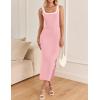 imageZESICA Womens Summer Bodycon Midi Dress Casual Sleeveless Square Neck Side Slit Knit Vacation Long DressesPink