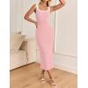 imageZESICA Womens Summer Bodycon Midi Dress Casual Sleeveless Square Neck Side Slit Knit Vacation Long DressesPink