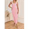 imageZESICA Womens Summer Bodycon Midi Dress Casual Sleeveless Square Neck Side Slit Knit Vacation Long DressesPink