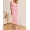 imageZESICA Womens Summer Bodycon Midi Dress Casual Sleeveless Square Neck Side Slit Knit Vacation Long DressesPink