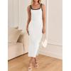 imageZESICA Womens Summer Bodycon Midi Dress Casual Sleeveless Square Neck Side Slit Knit Vacation Long DressesWhite