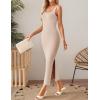 imageZESICA Womens Summer Casual Square Neck Bodycon Midi Dresses Spring Sleeveless Side Slit Knit Beach Vacation Long DressApricot