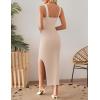 imageZESICA Womens Summer Casual Square Neck Bodycon Midi Dresses Spring Sleeveless Side Slit Knit Beach Vacation Long DressApricot