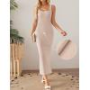 imageZESICA Womens Summer Casual Square Neck Bodycon Midi Dresses Spring Sleeveless Side Slit Knit Beach Vacation Long DressApricot