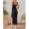 imageZESICA Womens Summer Casual Square Neck Bodycon Midi Dresses Spring Sleeveless Side Slit Knit Beach Vacation Long DressBlack