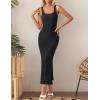 imageZESICA Womens Summer Casual Square Neck Bodycon Midi Dresses Spring Sleeveless Side Slit Knit Beach Vacation Long DressBlack