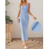 imageZESICA Womens Summer Casual Square Neck Bodycon Midi Dresses Spring Sleeveless Side Slit Knit Beach Vacation Long DressBlue
