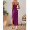imageZESICA Womens Summer Casual Square Neck Bodycon Midi Dresses Spring Sleeveless Side Slit Knit Beach Vacation Long DressFuchsia