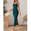 imageZESICA Womens Summer Casual Square Neck Bodycon Midi Dresses Spring Sleeveless Side Slit Knit Beach Vacation Long DressGreen