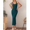 imageZESICA Womens Summer Casual Square Neck Bodycon Midi Dresses Spring Sleeveless Side Slit Knit Beach Vacation Long DressGreen