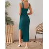 imageZESICA Womens Summer Casual Square Neck Bodycon Midi Dresses Spring Sleeveless Side Slit Knit Beach Vacation Long DressGreen