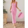imageZESICA Womens Summer Casual Square Neck Bodycon Midi Dresses Spring Sleeveless Side Slit Knit Beach Vacation Long DressPink