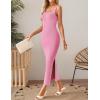 imageZESICA Womens Summer Casual Square Neck Bodycon Midi Dresses Spring Sleeveless Side Slit Knit Beach Vacation Long DressPink