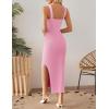 imageZESICA Womens Summer Casual Square Neck Bodycon Midi Dresses Spring Sleeveless Side Slit Knit Beach Vacation Long DressPink