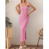 imageZESICA Womens Summer Casual Square Neck Bodycon Midi Dresses Spring Sleeveless Side Slit Knit Beach Vacation Long DressPink
