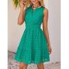 imageZESICA Womens Summer Sleeveless Mini Dress V Neck Hollow Out Eyelet High Waist A Line Swing Short Party DressesGreen