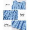 imageZESICA Womens Summer Sleeveless Mini Dress V Neck Hollow Out Eyelet High Waist A Line Swing Short Party DressesLightblue