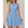 imageZESICA Womens Summer Sleeveless Mini Dress V Neck Hollow Out Eyelet High Waist A Line Swing Short Party DressesLightblue
