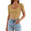 imageZESICA Womens 2025 Short Sleeve Square Neck T Shirts Slim Fitted Summer Ribbed Knit Basic Casual Tee TopsGinger