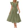 imageZESICA Womens 2025 Summer Boho Button Midi Dresses Casual V Neck Flutter Sleeve Belted Long Dresses with PocketsGreen
