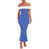 imageZESICA Womens 2025 Summer Off The Shoulder Bodycon Dresses Sleeveless Color Block Knit Cocktail Party Midi DressBlue