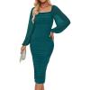 imageZESICA Womens Sexy Ruched Bodycon Midi Dress Long Puff Sleeve Square Neck Backless Cocktail Party Wedding DressesTeal