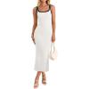 imageZESICA Womens Summer Bodycon Midi Dress Casual Sleeveless Square Neck Side Slit Knit Vacation Long DressesWhite