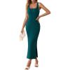 imageZESICA Womens Summer Casual Square Neck Bodycon Midi Dresses Spring Sleeveless Side Slit Knit Beach Vacation Long DressGreen