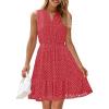 imageZESICA Womens Summer Sleeveless Mini Dress V Neck Hollow Out Eyelet High Waist A Line Swing Short Party DressesWatermelon
