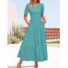 imageZESICA Womens 2025 Summer Short Sleeve Maxi Dress Casual V Neck Hollow Out Eyelet Ruffle Swing A Line Long DressesAqua