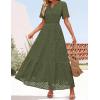 imageZESICA Womens 2025 Summer Short Sleeve Maxi Dress Casual V Neck Hollow Out Eyelet Ruffle Swing A Line Long DressesArmy Green