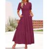 imageZESICA Womens 2025 Summer Short Sleeve Maxi Dress Casual V Neck Hollow Out Eyelet Ruffle Swing A Line Long DressesFuchsia