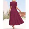 imageZESICA Womens 2025 Summer Short Sleeve Maxi Dress Casual V Neck Hollow Out Eyelet Ruffle Swing A Line Long DressesFuchsia