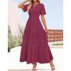 imageZESICA Womens 2025 Summer Short Sleeve Maxi Dress Casual V Neck Hollow Out Eyelet Ruffle Swing A Line Long DressesFuchsia