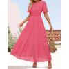 imageZESICA Womens 2025 Summer Short Sleeve Maxi Dress Casual V Neck Hollow Out Eyelet Ruffle Swing A Line Long DressesHot Pink