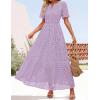imageZESICA Womens 2025 Summer Short Sleeve Maxi Dress Casual V Neck Hollow Out Eyelet Ruffle Swing A Line Long DressesLight Purple