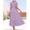 imageZESICA Womens 2025 Summer Short Sleeve Maxi Dress Casual V Neck Hollow Out Eyelet Ruffle Swing A Line Long DressesLight Purple